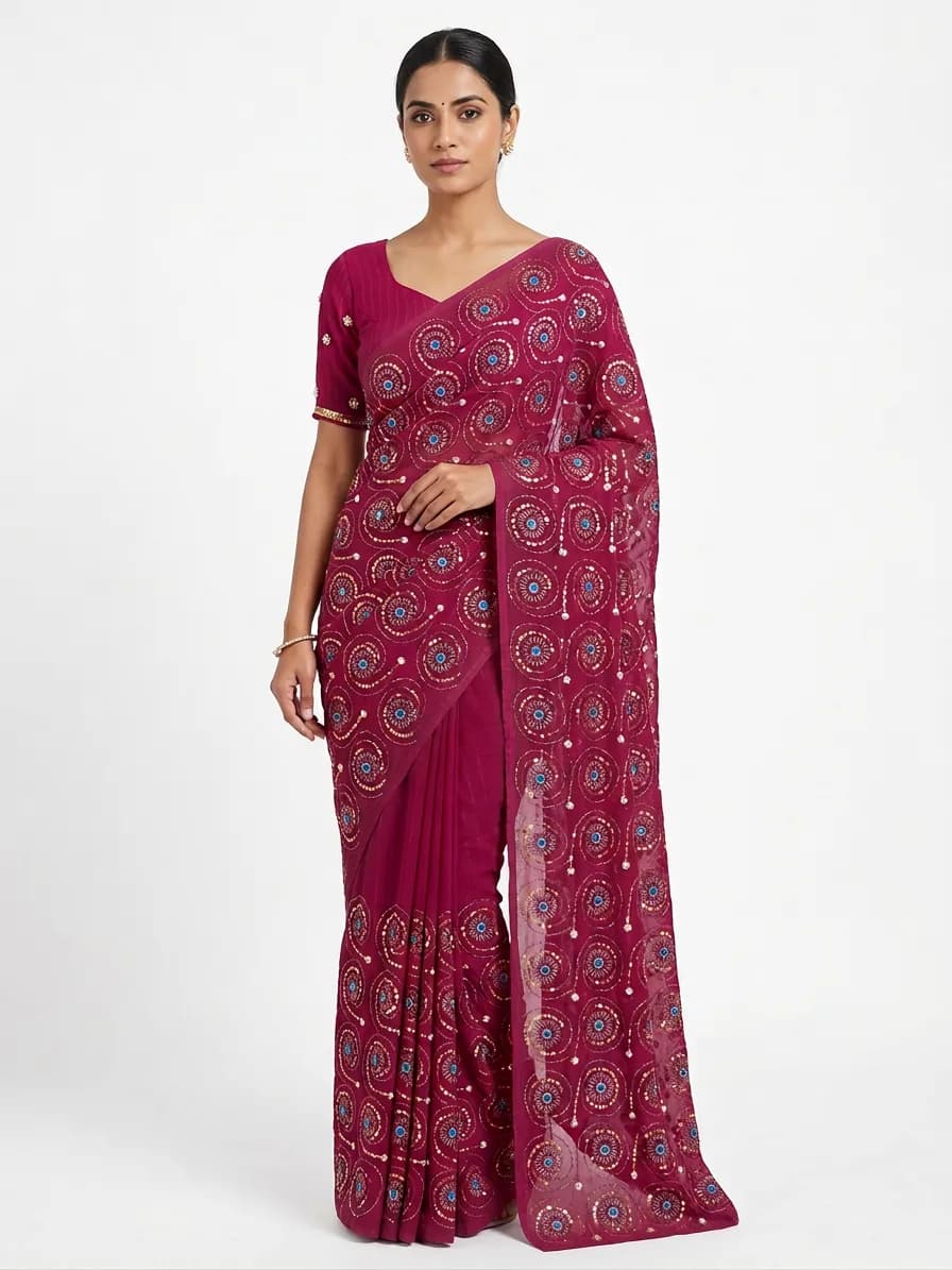 Pink Chiffon Party Saree