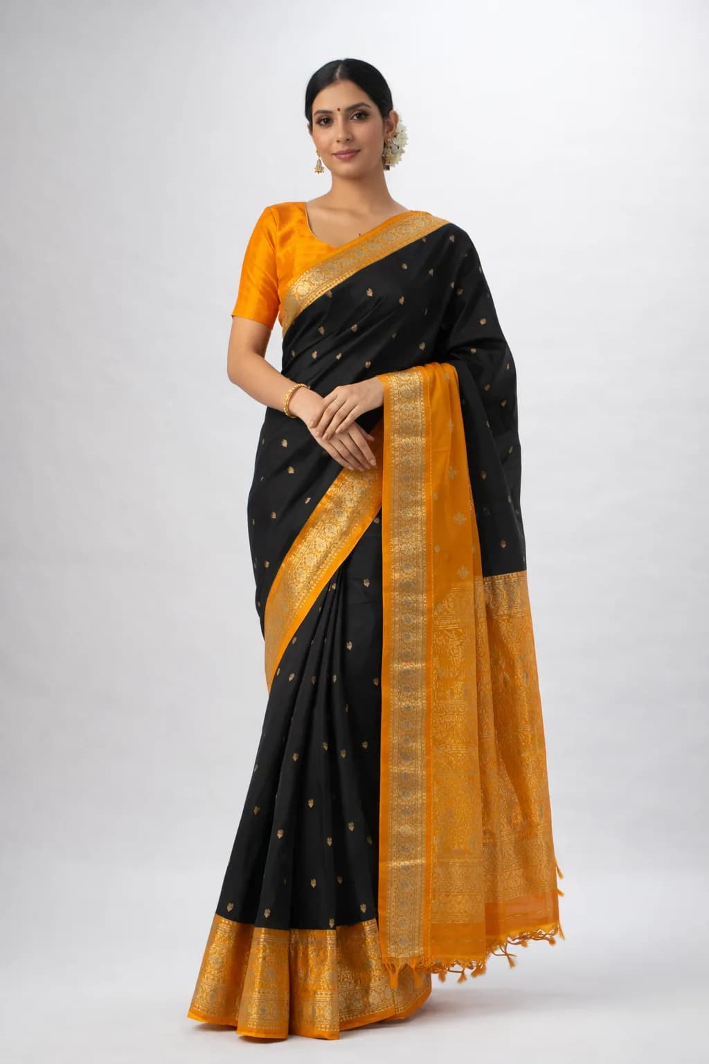 Black Mustard Zari Saree